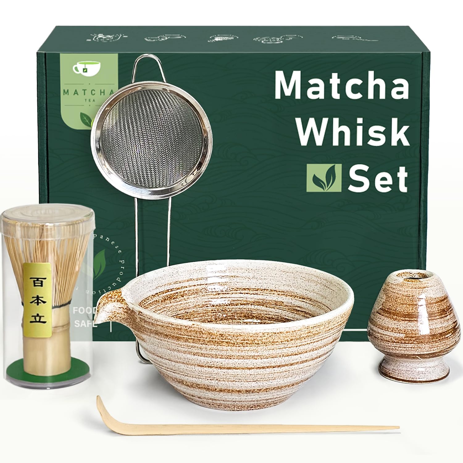 Maaacute Matcha Whisk Set with Matcha Bowl, Matcha Whisk Holder Matcha Bamboo Whisks, Scoop, Sifter, Unique Gifts for Women Men Girl Friend Home Kitchen Decor Gifts for Tea Enthusiasts Christmas