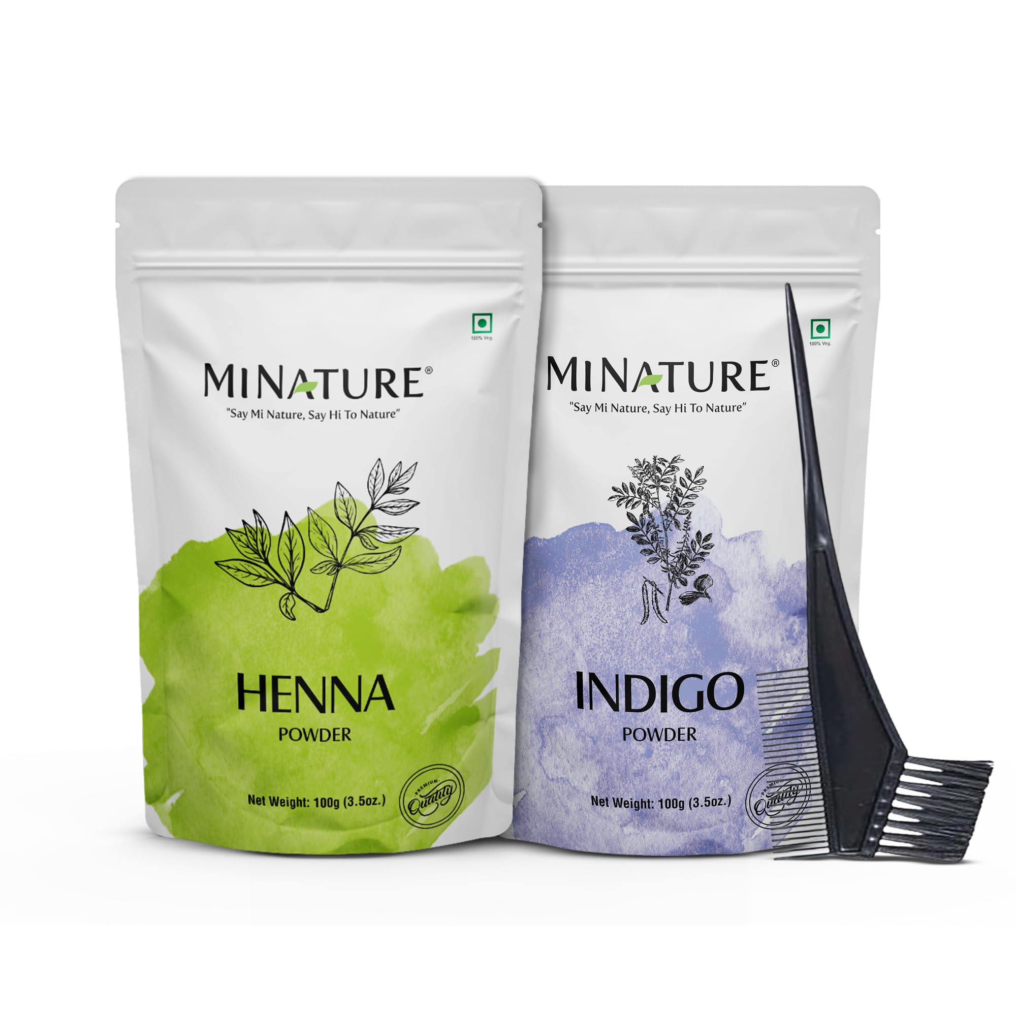 Mi Nature Hair Dye DIY Combo | Henna & Indigo Powder with Applicator |From Pure Dried Leaves| Sourced from Rajasthan for Black or Brown Colour |100G (EACH)(Pack of 2)-picture-18