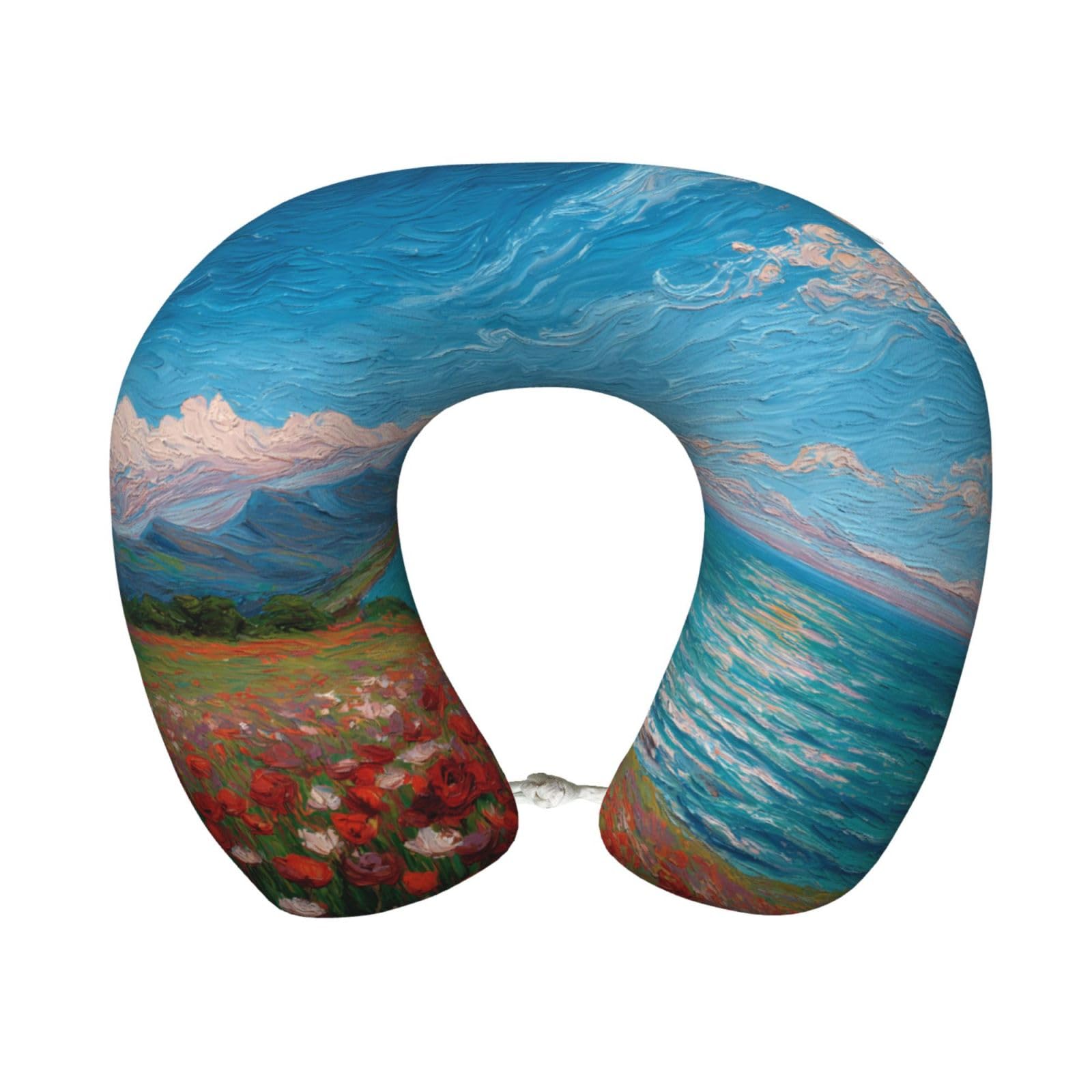 BOAIHH Seaside Rose Memory Foam Travel Pillow for Soft Comfort Fits Snugly for Naps Office, and Airplane Use