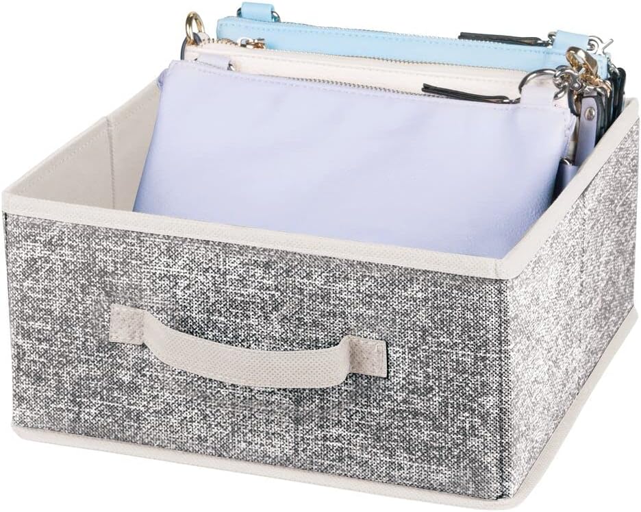 mDesign Soft Fabric Closet Organizer Box with Front Pull Handle for Shelves in Bedroom, Bathroom, Home Office - Holds Clothing, Linens, Accessories - Lido Collection - 2 Pack - Black/Cream