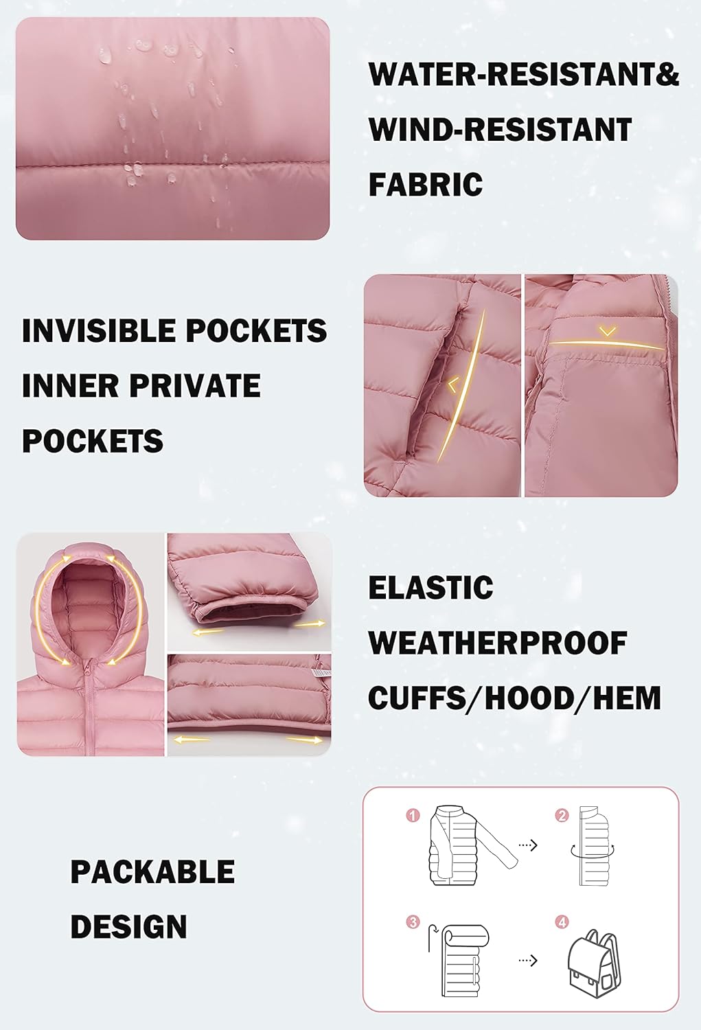 maoo garden Girls Boys Winter Puffer Jacket Big Kids Faux-Down Lightweight Packable Water-Resistant Coat - Image 5