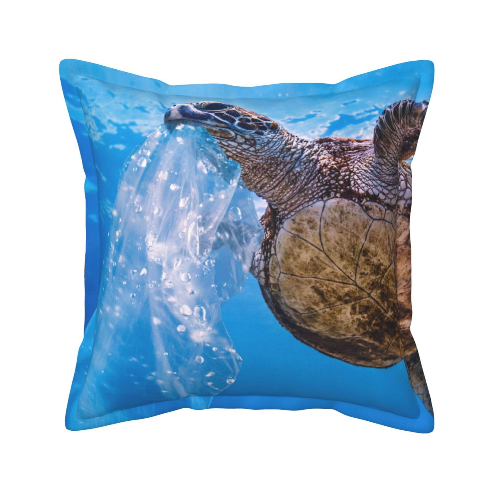 Housse de coussin motif tortue de mer décorative rustique 50x50 pour lit et canapé