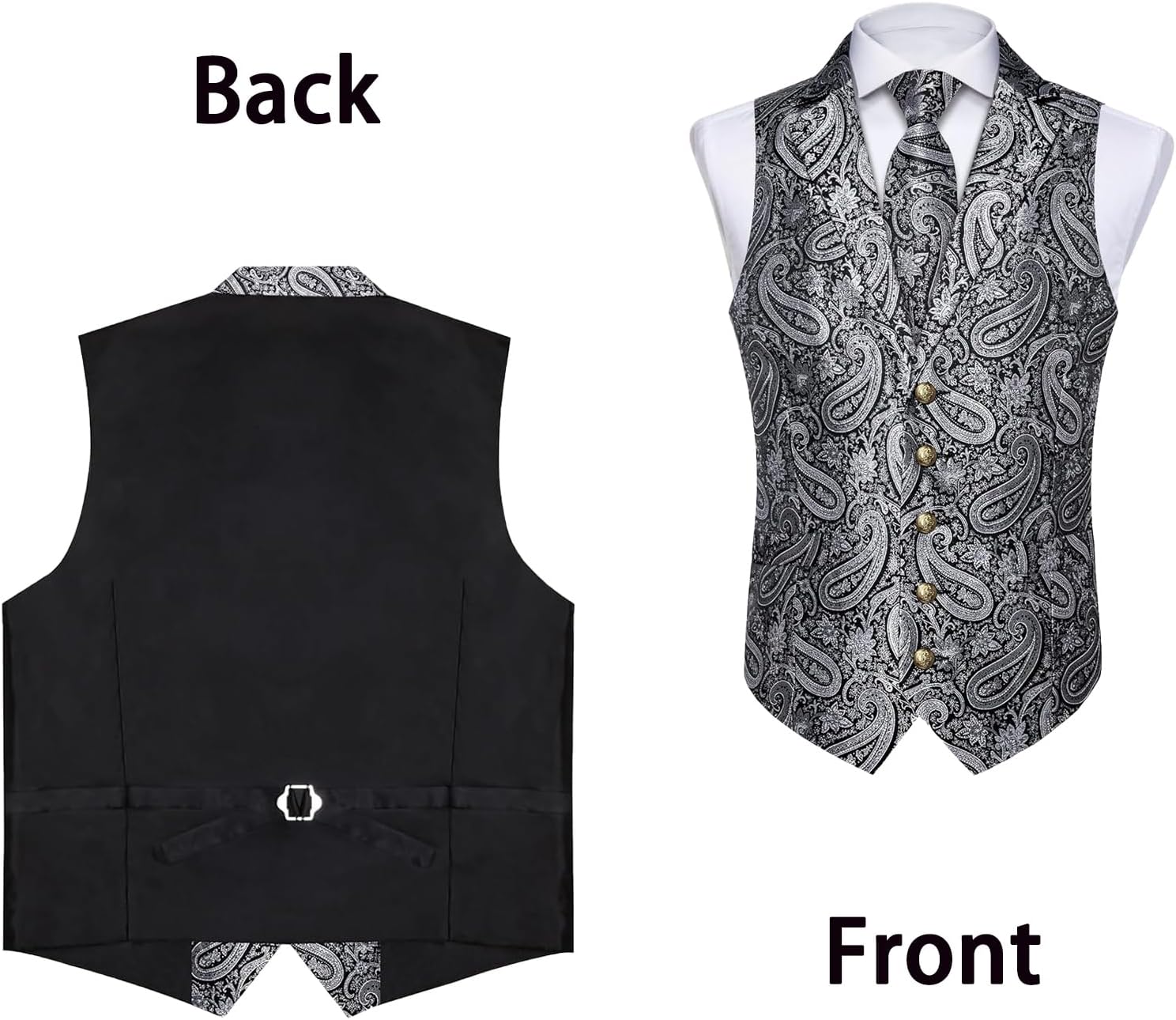 DiBanGu Mens Paisley Vest and Tie Set Silk Dress Waistcoat Necktie Wedding Party Casual Formal Dress Vest for Tuxedo