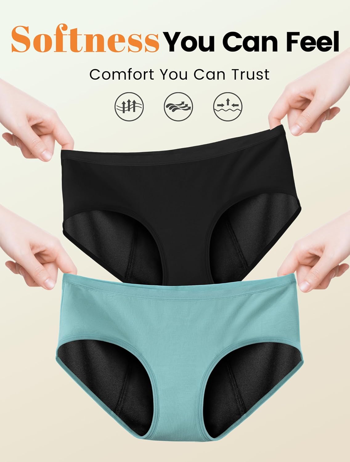 TIICHOO Period Underwear for Women Heavy Flow Soft Absorbent Menstrual Panties Teens Incontinence Leakproof 3 Pack - Image 6