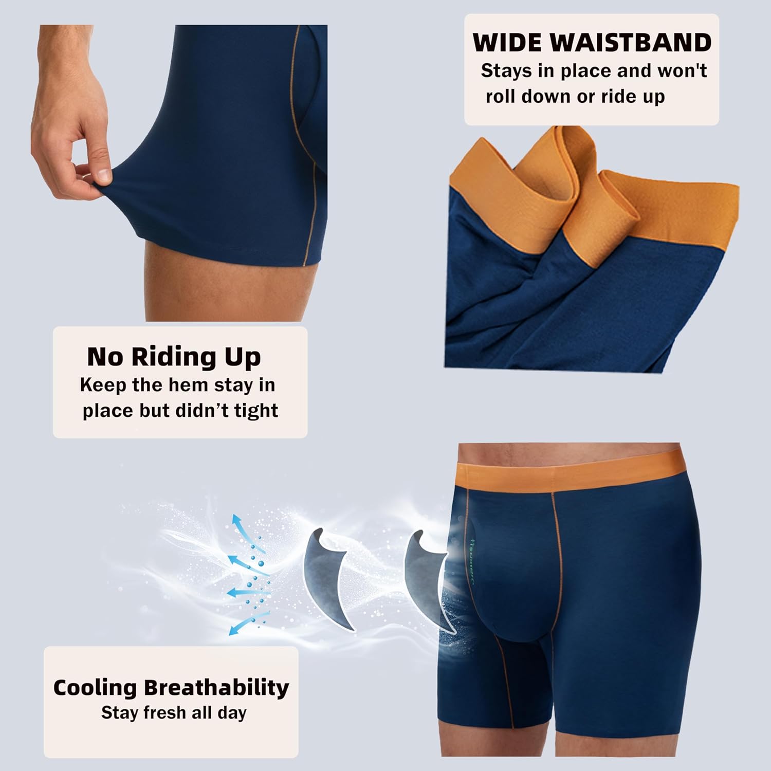 LUBOT Mens Underwear Pack Boxer Briefs Bamboo Viscose Soft Breathable Moisture Wicking Support Pouch Fly, No Riding Up