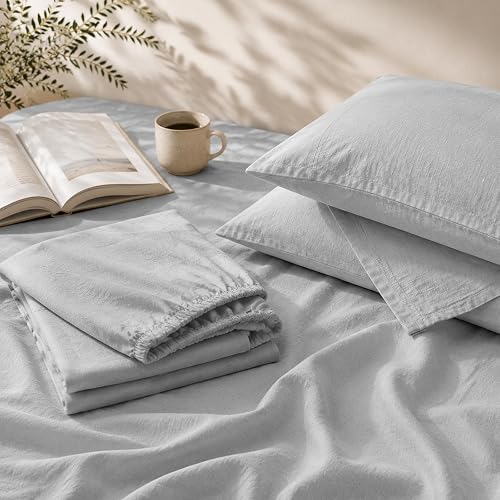 MEISHANG 100% French Linen Sheets California King,4 Pcs,16" Deep Pocket | Soft Durable Linen Sheets, Breathable, Anti-Tear, OEKO-TEX Certified, Easy Care Machine Washable