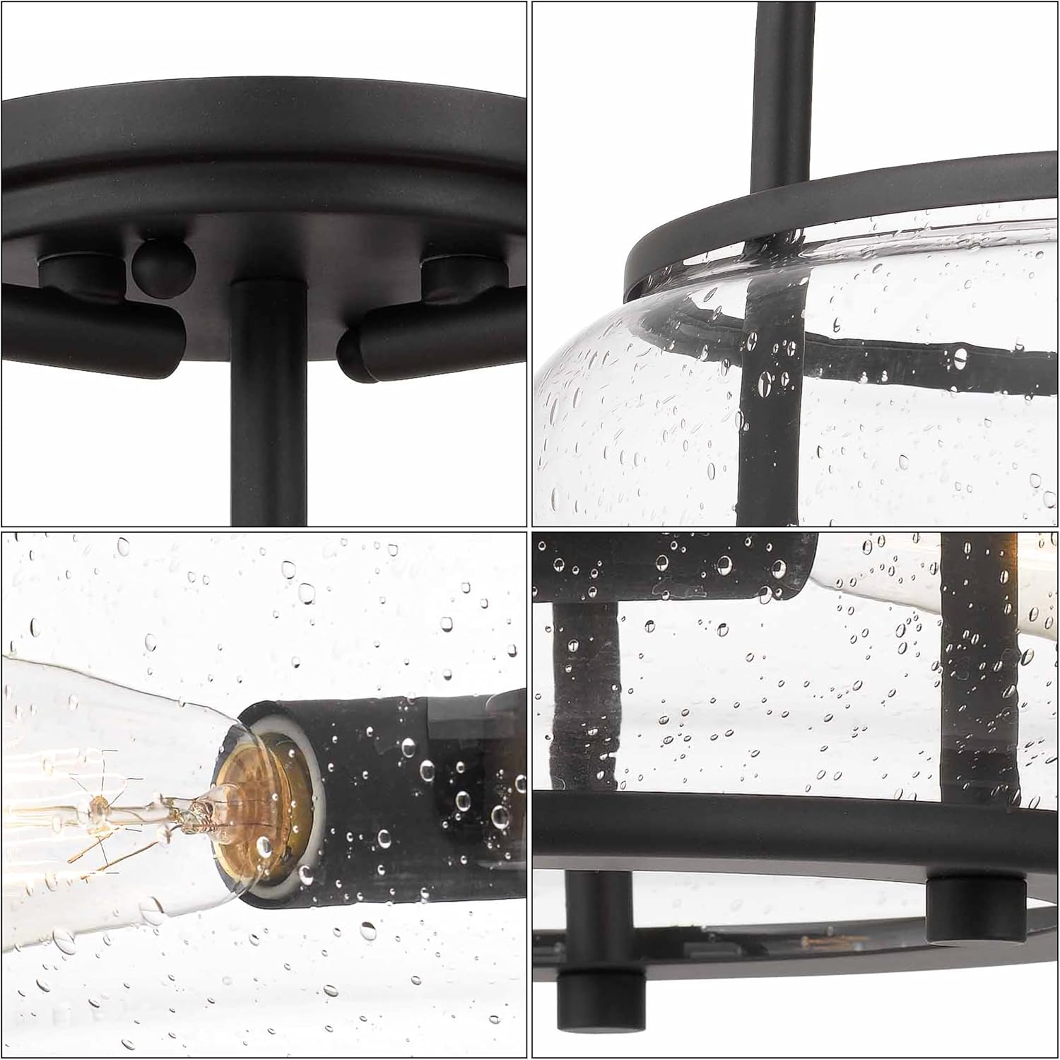 Tawson Elisha 2-Light Semi Flush Mount Ceiling Light with Seeded Glass Shade Dark Bronze Finish for Hallway, Entryway, Passway, Dining Room, Bedroom, Garage, Kitchen, Balcony