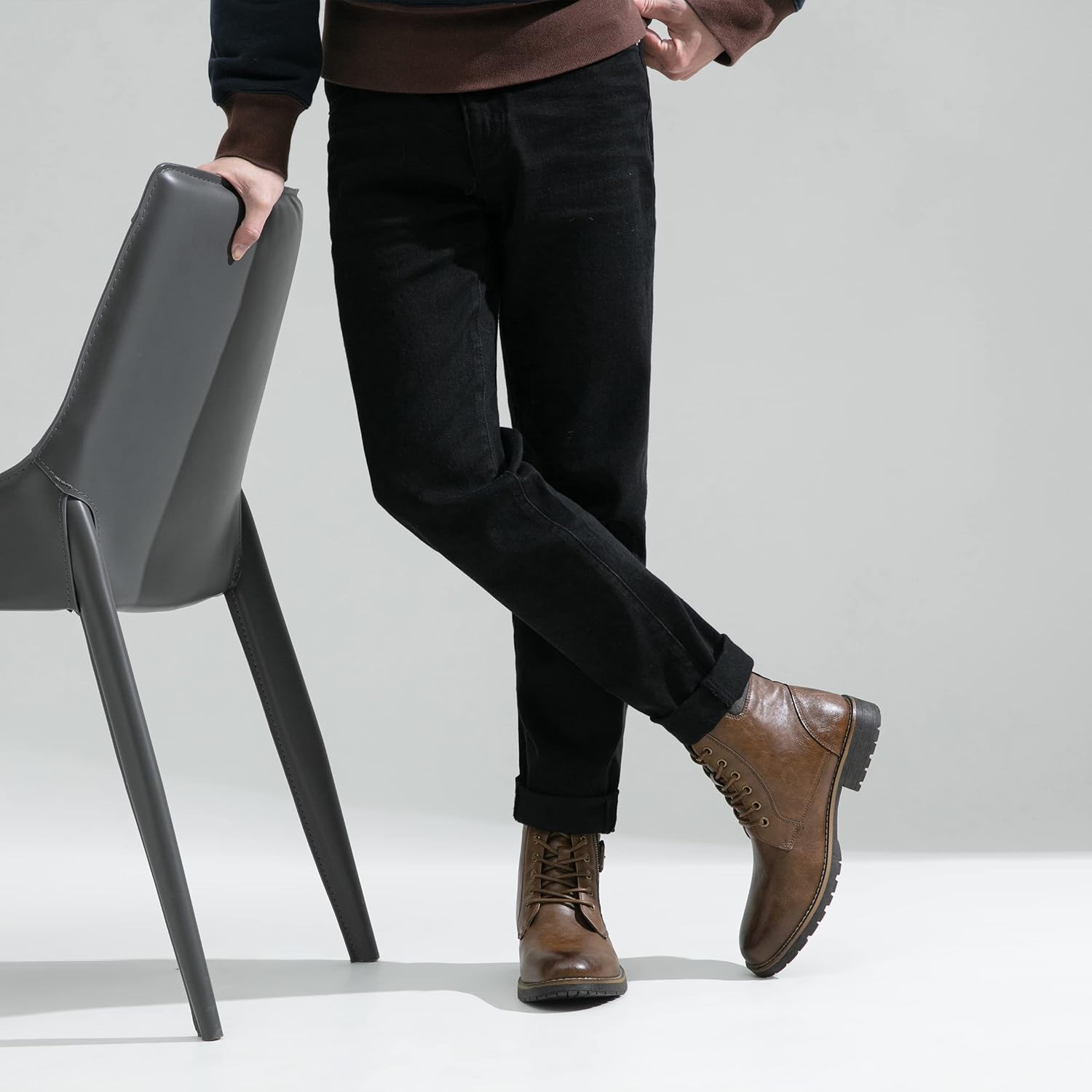 Vostey Men's Boots Boots for Men Casual Boots Motorcycle Combat Ankle Dress Boots Mens - Image 3