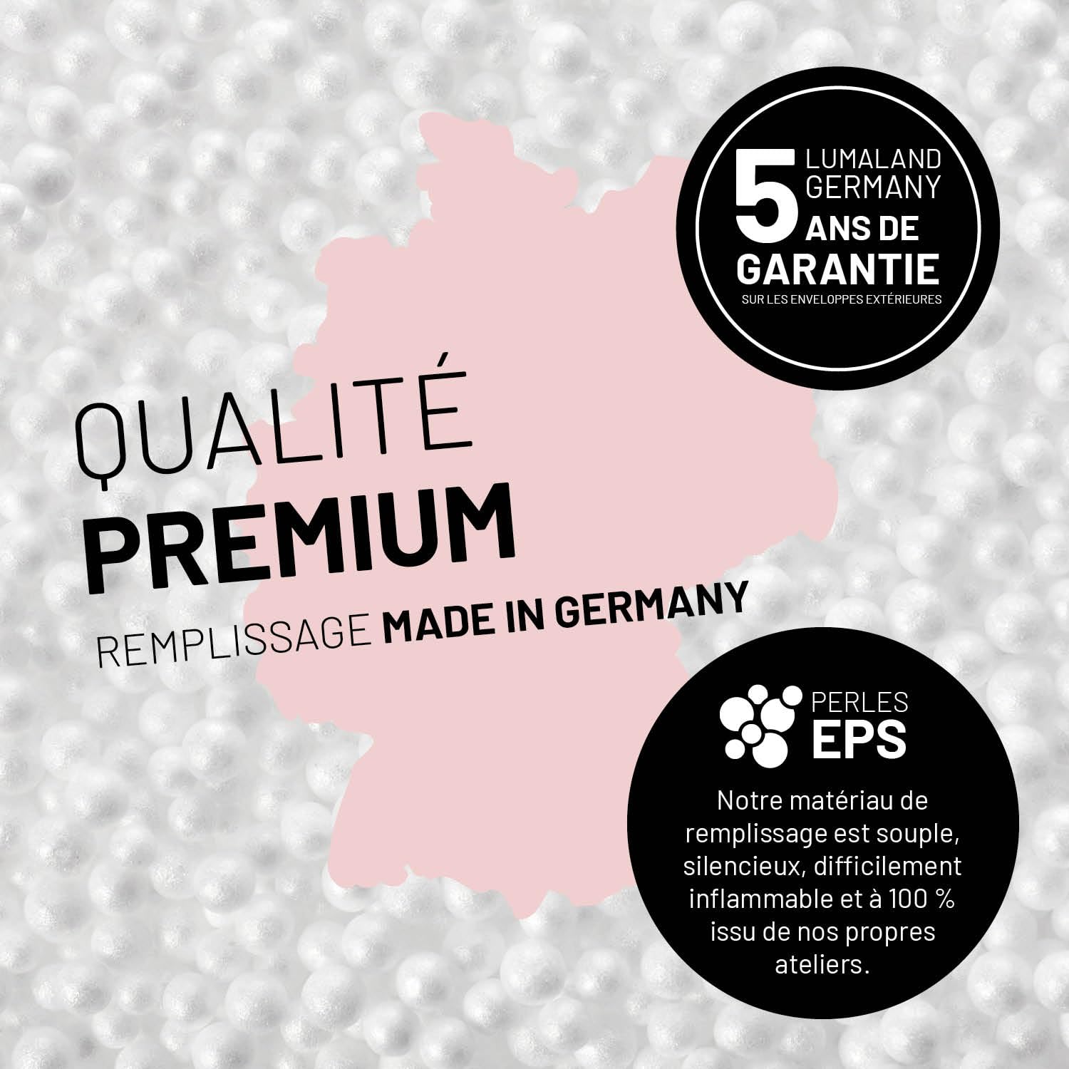 Lumaland Pouf géant XXL 140 x 180 cm | Coussin de couchage imperméable pour l'intérieur et l'extérieur avec plus de 3 millions de perles EPS adaptatives | Bean Bag avec housse lavable [Rose pastel]