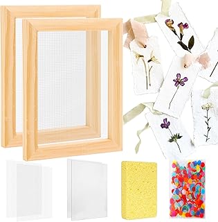 Aboofx Paper Making Kit, A7 Mini Size Paper Making Screen Frame Kit, Wooden Mold and Deckle with Mesh, Absorbent Papers, Sponge and Confetti, DIY Handmade Papermaking Supplies Gift for Craft Lovers