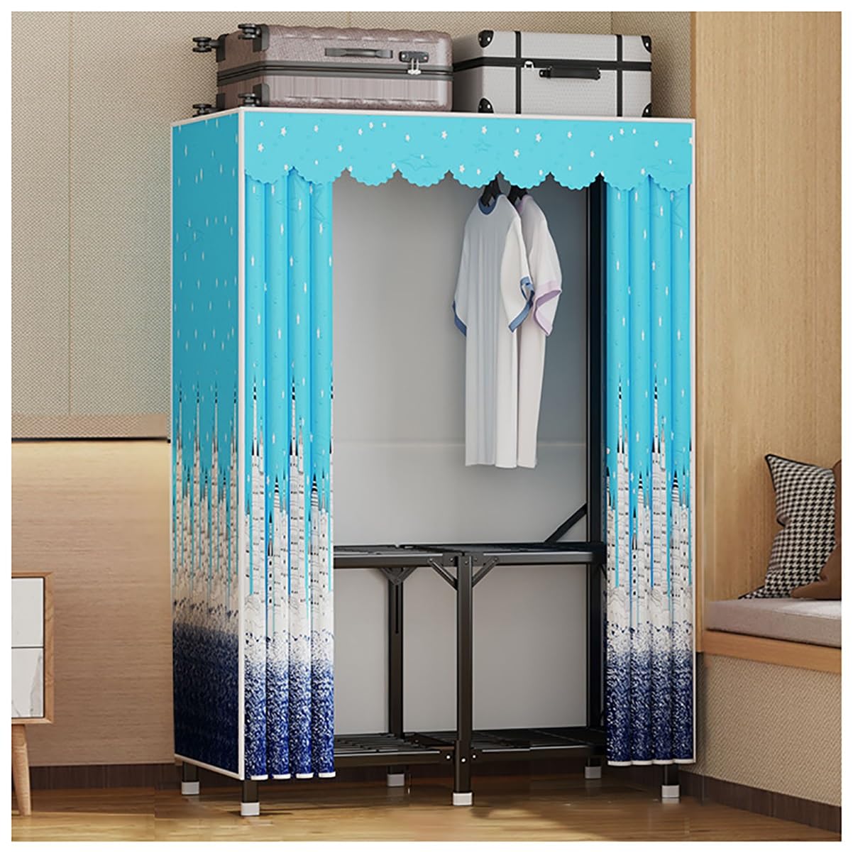 Armario Armario de Tela Plegable con Barra para Colgar y Almacenamiento Armario portátil para Organizador de Ropa de Dormitorio (E 100x45x165cm)