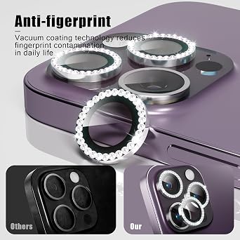 Compatible with iPhone 11/iPhone 12/iPhone 12 Mini Diamond Encrusted Phone Lens Protector, Anti-Scratch No Bubble HD Tempered Metal Glass Camera Screen Protector Accessories Silver