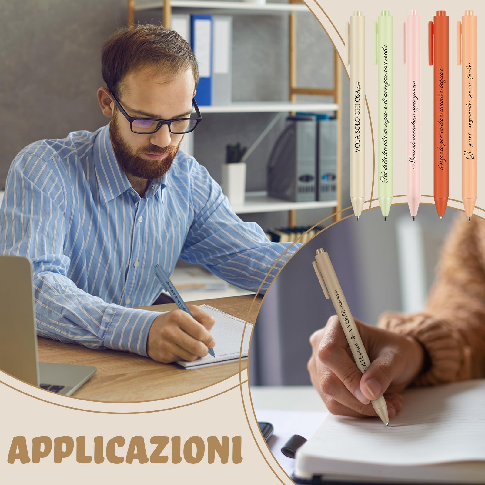 Set di 24 Penne a Sfera a Scatto con Citazioni Motivazionali in Italiano - Inchiostro Nero, Colori Assortiti, Idea Regalo