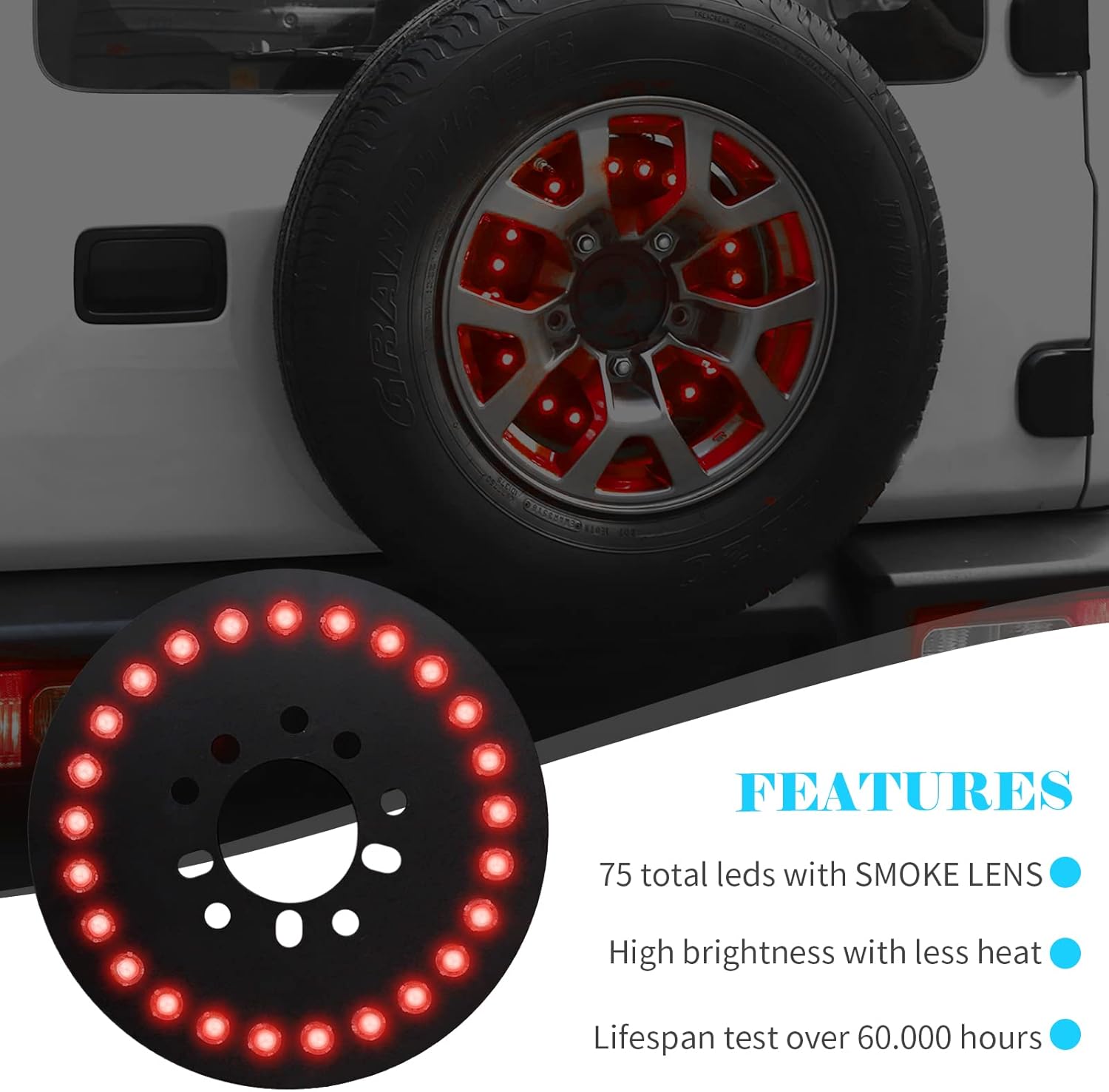 RT-TCZ for Wrangler Spare Tire Brake Light 3rd Brake Light for 1996-2025 Jeep Wrangler TJ JK JL for Liberty 2007-2012 Rear Tail Light