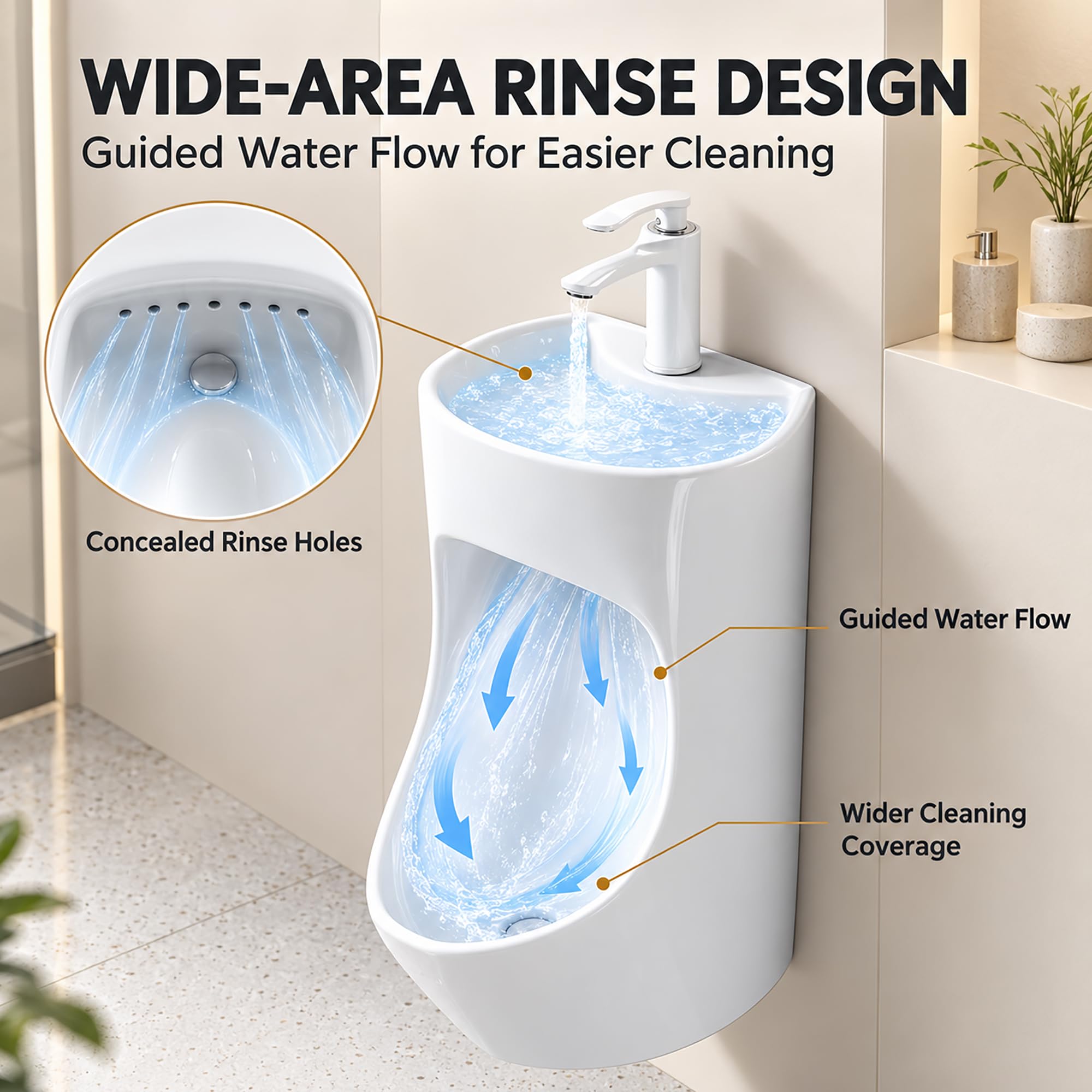 Orinatoio in Ceramica con Lavabo per Uomo, Modello a Parete 2 in 1