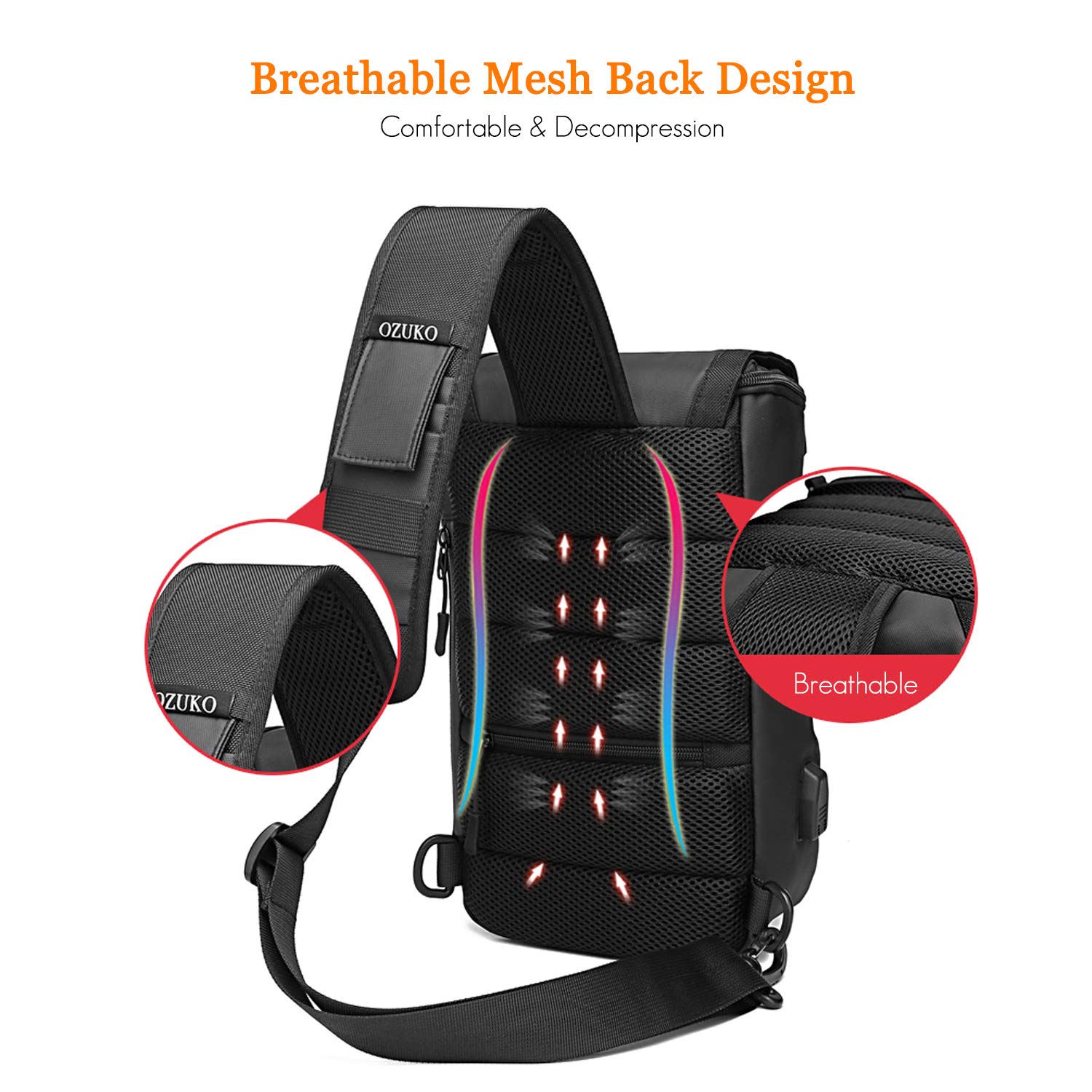 FANDARE Anti-Robo Bolso Pecho Bolsos de Hombre y Pecho con USB Negocio Sling Bag Gran Capacidad Bolsos Cruzados Bandoleras Cruzada Mochilas y Bolsas de Viaje Deportes Ciclismo Montañismo Poliéster