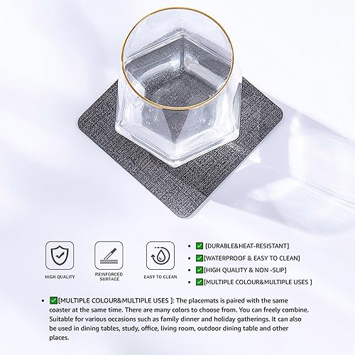 Miniatura 4 de HESSION Juego de 4 manteles individuales de piel sintética resistentes al calor, manteles individuales de poliuretano, 17 x 12 pulgadas, color negro