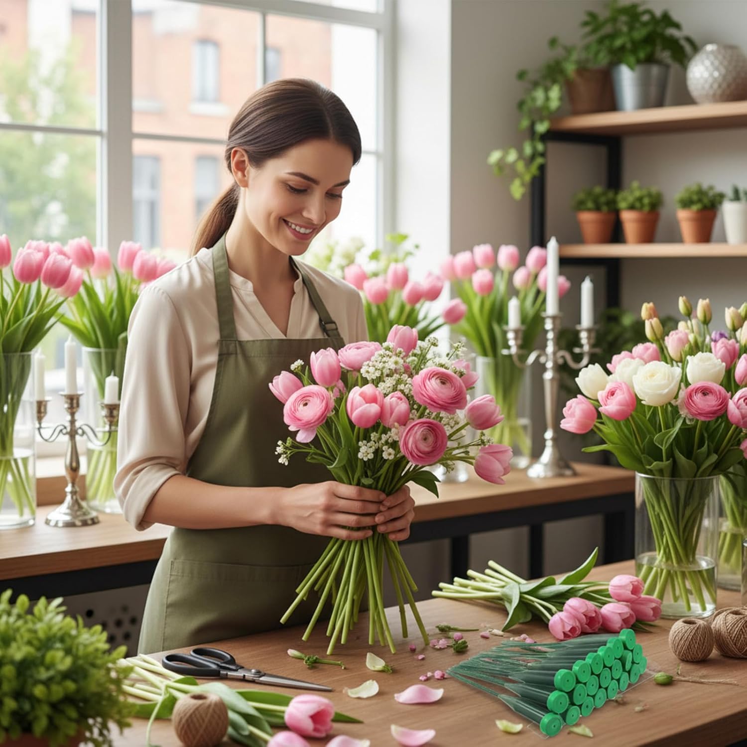 30 PCS Floral Water Tubes for Flowers, Green Floral Water Tubes, 5.71 Inch Flower Stem Vials with Caps Plastic Flowers Tube for Fresh Flower Arrangements Florist Supplies