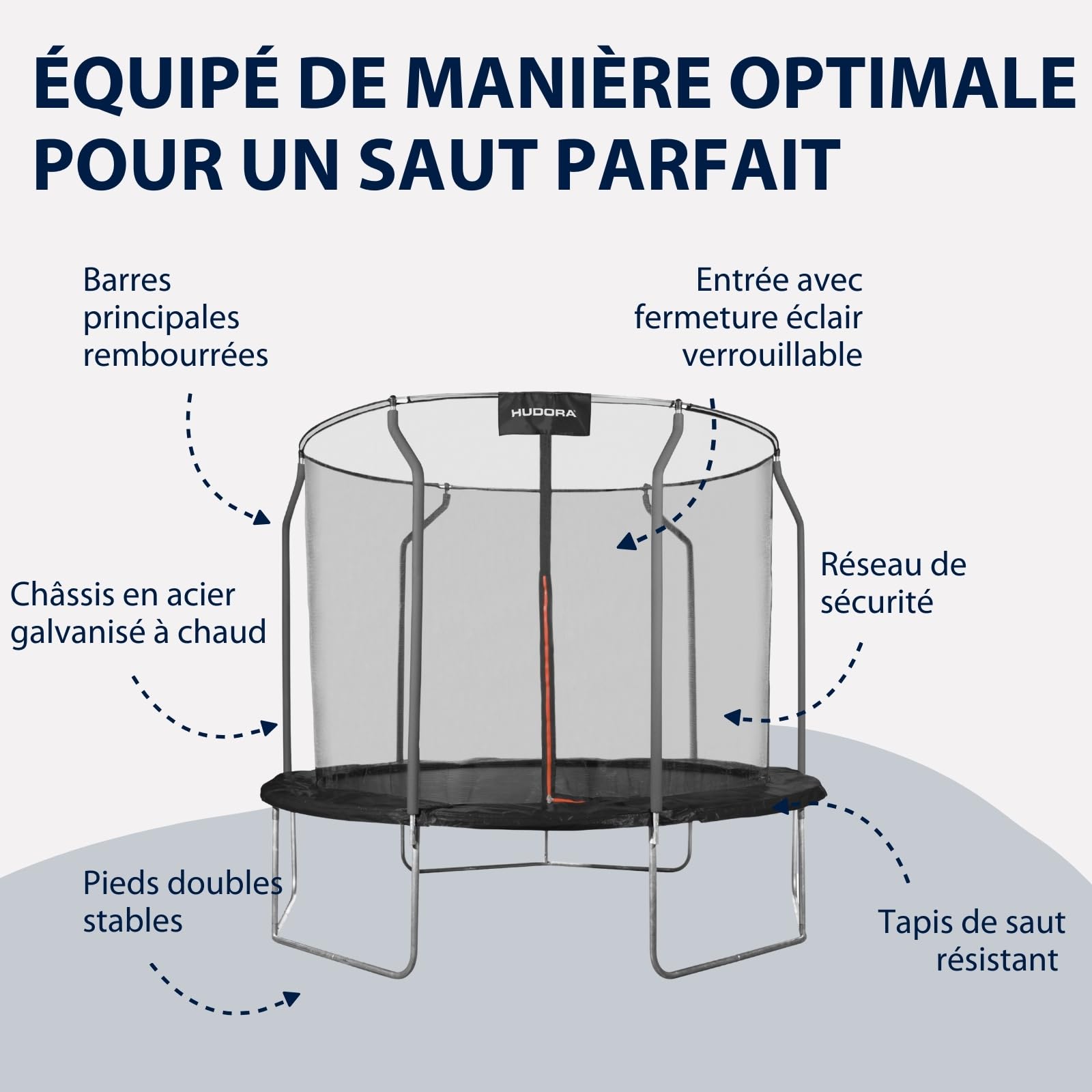 HUDORA Trampoline First dans Différentes Tailles - Trampoline d'extérieur avec Protection de Bord UV-Stable & Filet de Sécurité - pour Enfants & Adultes - Qualité Supérieure pour Enfants