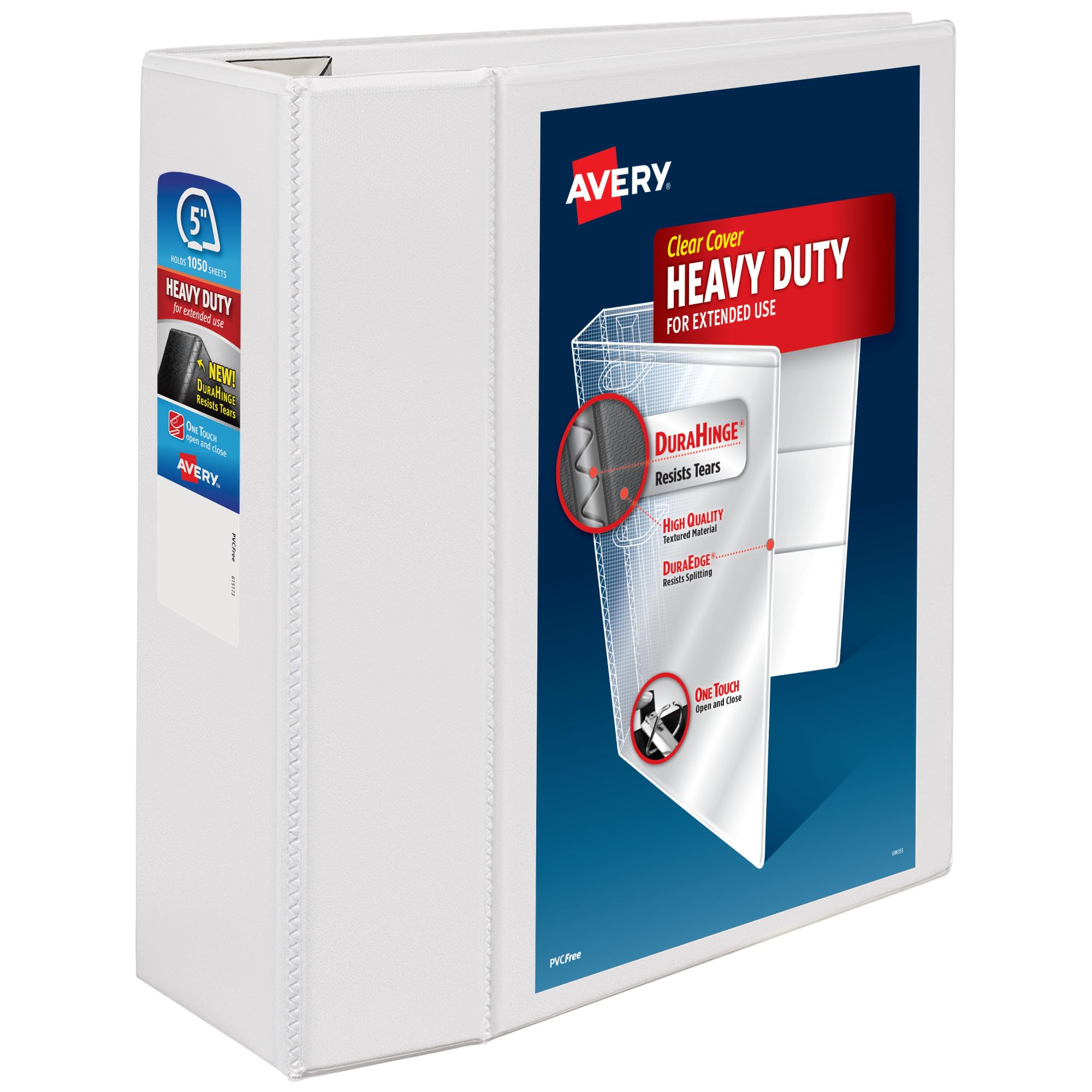 Avery Heavy-Duty View 3 Ring Binder, 5 Inch One Touch EZD Rings, 1,050-Sheet Capacity, 2.3/4.8 Inch Wide Spine, Customizable Clear Cover and Spine, 1