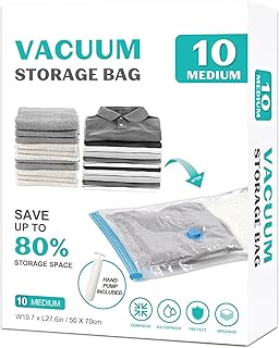 10 Pack Medium Vacuum Storage Bags Seal Bags for Bedding Clothing Compression Bags for Travel Blankets and Comforters Hand Pump Included