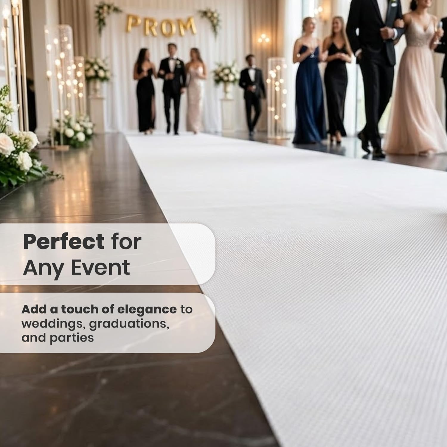 LEMONSODA White Carpet Floor Runner | Hollywood Party Decoration | 100 GSM Fabric | 2.6x30 Feet | Anti Slip Thick Fabric | Pre Attached Double Sided Tape | Indoor Event Carpet Runner