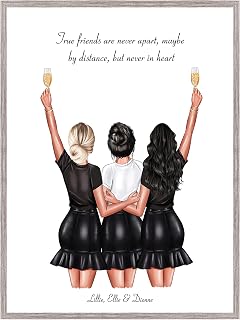 Personalised Friend Gift, 3 Friends, Birthday gift for her, Keepsake Friendship Print,Best Friends Present,Customisable Hair,Clothing,Drinks UNFRAMED 5"x7",A5,8"x10",A4,A3
