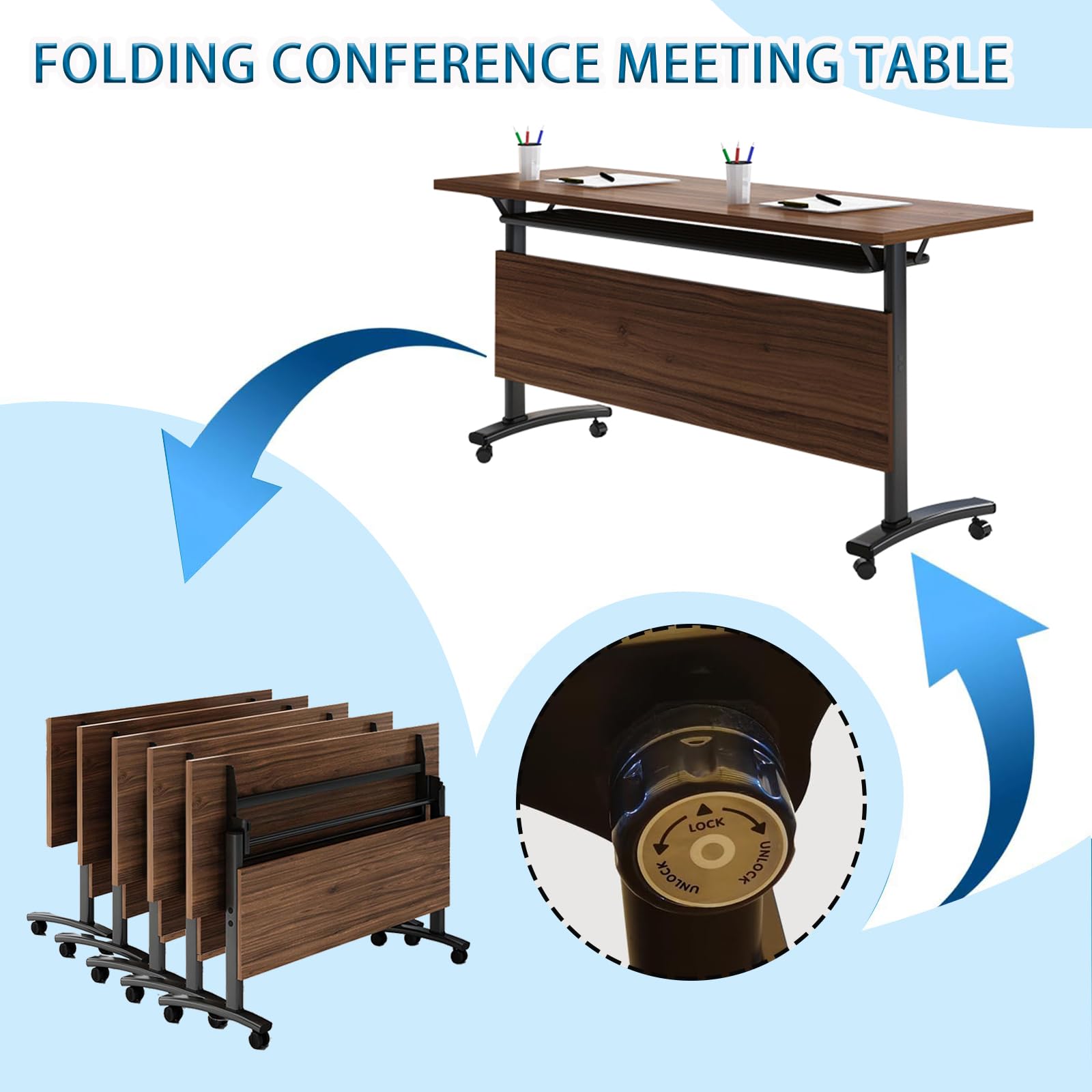 Tavolo da formazione pieghevole per sale conferenze, tavolo mobile con ruote per riunioni e seminari aziendali, complemento d'arredo versatile per sale riunioni.