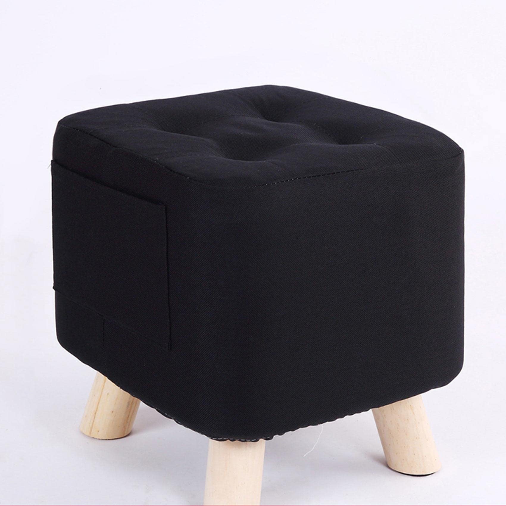 LMMIAOZ Square Foot Stool Black Linen Shoe Change Rest Stool 28x28x31cm for Living Room and Bedroom