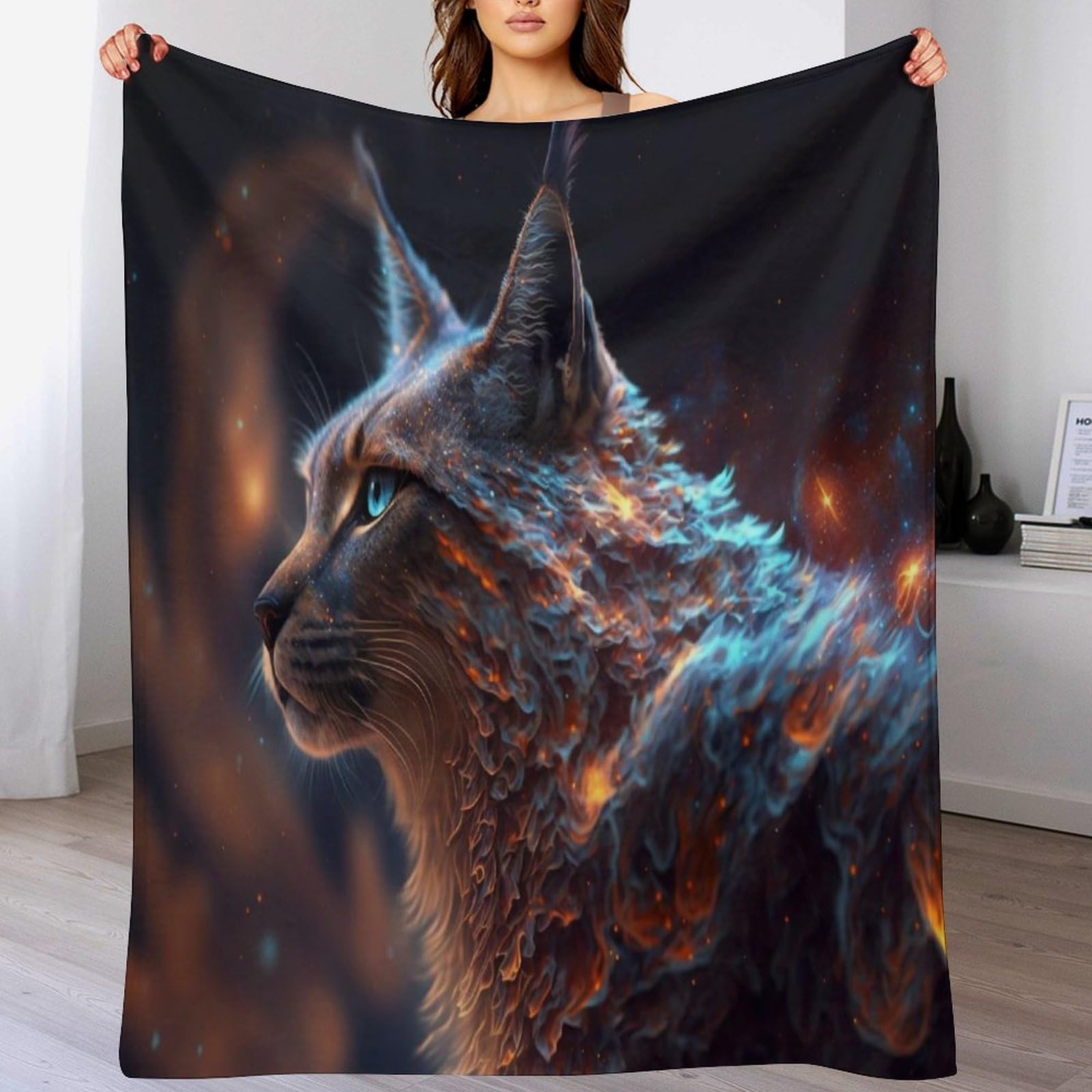Couverture polaire flannel lynx pour soirée cocooning canapé et lit douillet