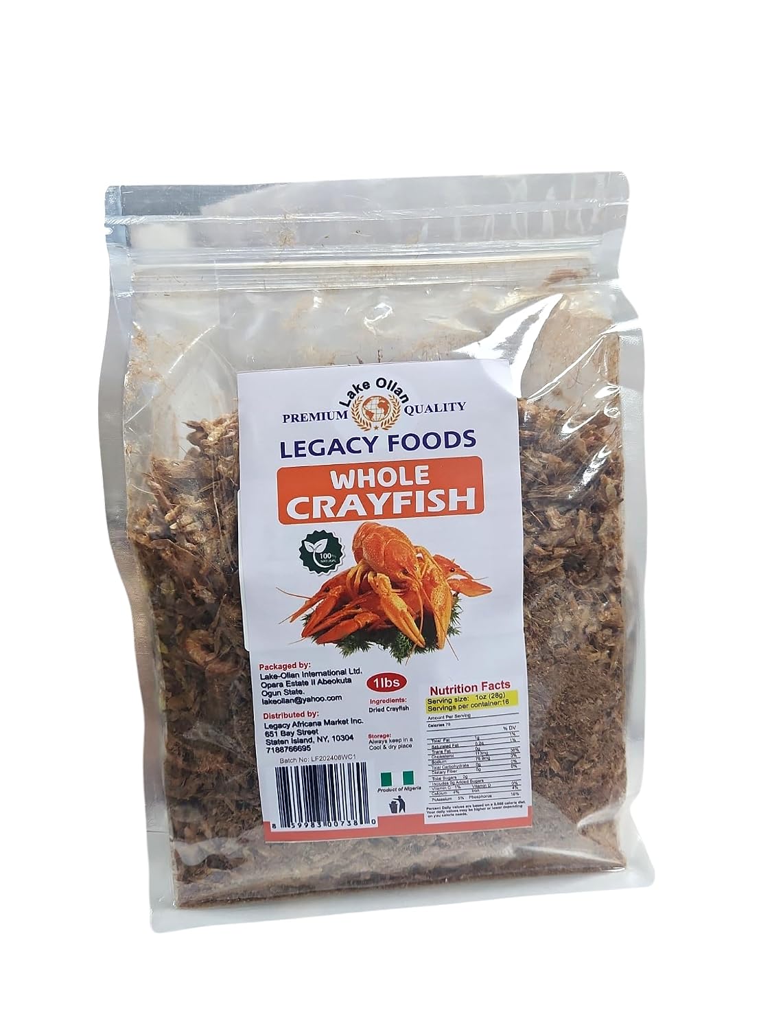 Legacy Foods Whole Crayfish, 1 lb in a reclosable bag