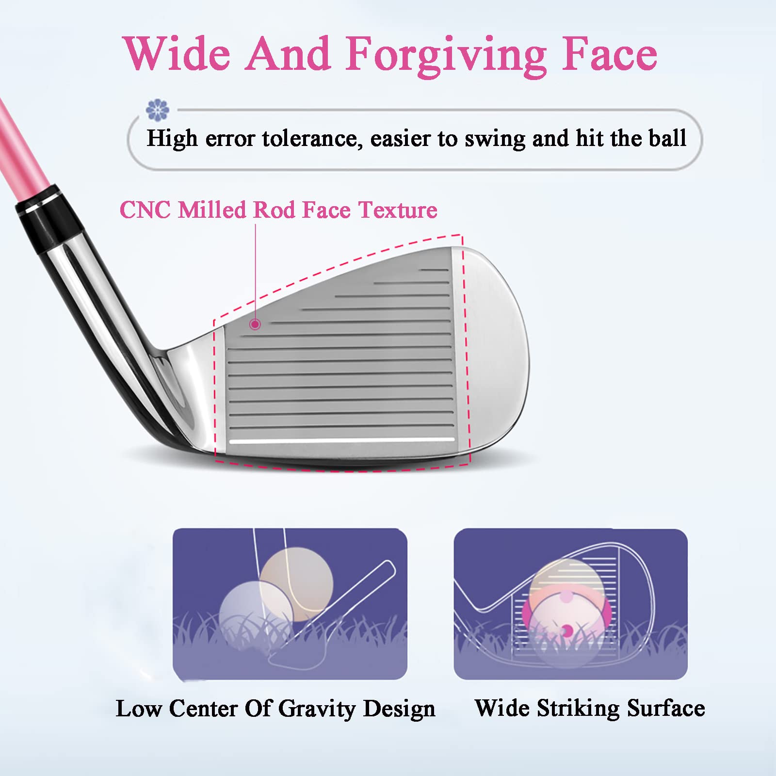 Palos de Golf Individuales para Mujer, hierros para Zurdos, Varilla de Grafito de Acero Inoxidable, diseño de Centro de Gravedad bajo, Amplia Superficie de Impacto, para principian