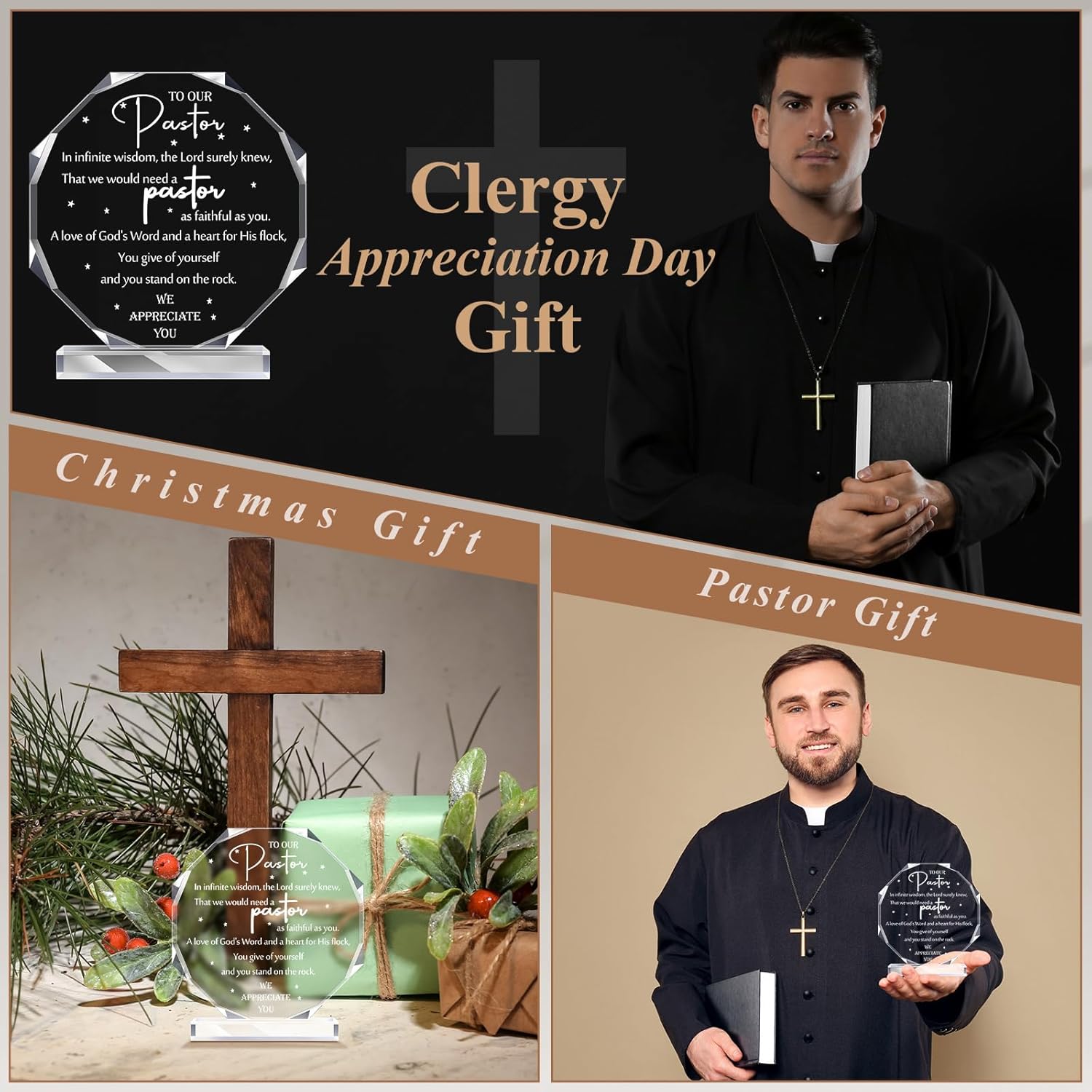 Kosiz 1 Pcs Pastor Appreciation Day Gifts for Men Thank You Gift Acrylic Keepsake Christian Plaque for Man of God Pastor Religious Church Tabletop Decor - Image 5