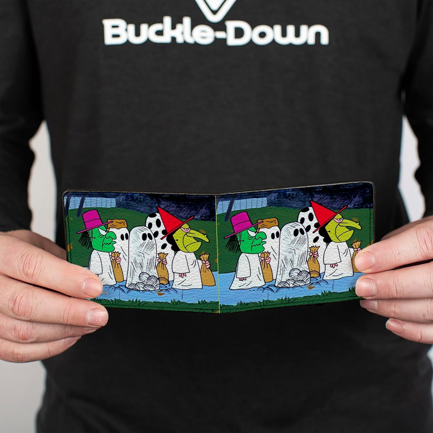 Buckle-Down Peanuts Wallet, Bifold, Peanuts Gang Halloween Trick or Treat Group Pose, Vegan Leather
