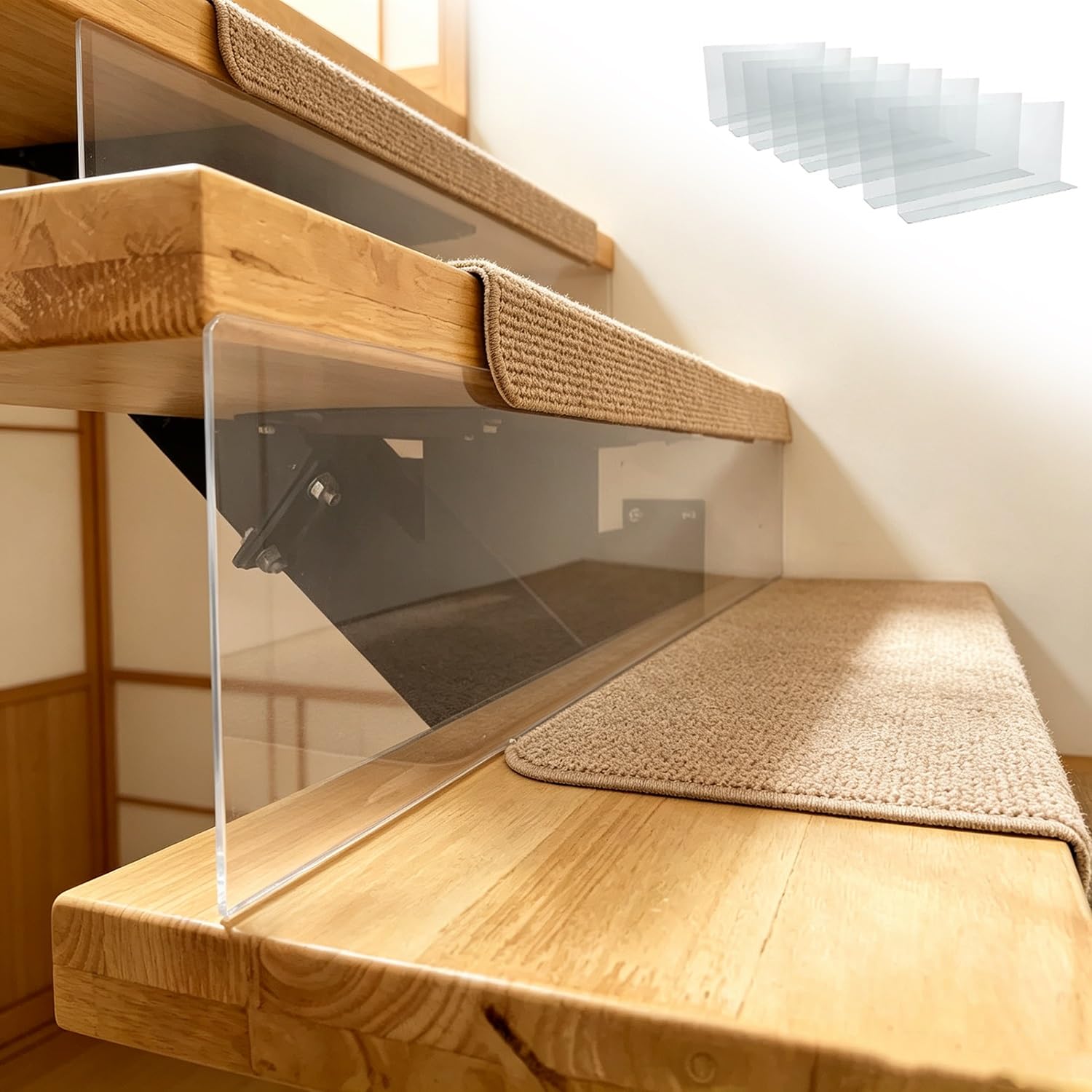 Treppenschutzgitter 8pcs Selbstklebender Treppenstufen Füller, Schutzabdeckung für den Bettbereich mit Abgerundeter Kante, Einsatzbarriere für Offene Treppen zum Schutz | W50xH15cm (20x6in)