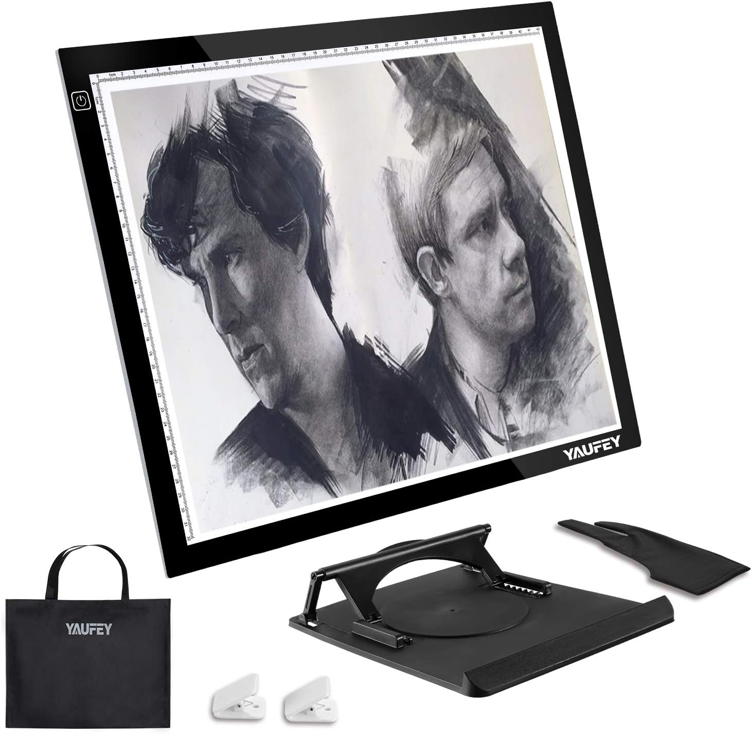 Yaufey LED A3 Light Box, Ultra-Thin 10 Levels Touch Adjustable Brightness Copy Light Pad for Craft Artist Design Photo Drawing Board with Holder, Carry Bag, Glove and Clamps