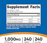 Vista 2 de Nutricost Cloruro de sodio 1000 mg, 240 tabletas - Tabletas de sal, sin OMG, sin gluten