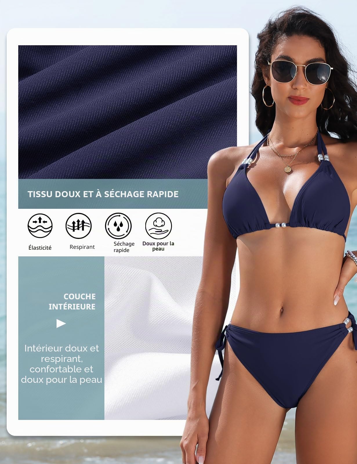 Maillot de Bain Femme 2 Pieces Triangle Bikinis Sexy Bikini Set Push Up Maillots Deux Pièces Réglables Ensemble de Bikini Rembourré Swimwear