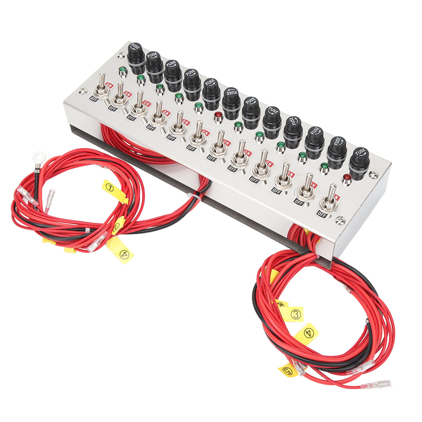 Panel de Interruptor Basculante, DC 12 a 24V Panel de Interruptor de Palanca de 12 Entradas, Panel de Interruptor de Encendido y Apagado LED Rojo Impermeable para Barco, Yate,