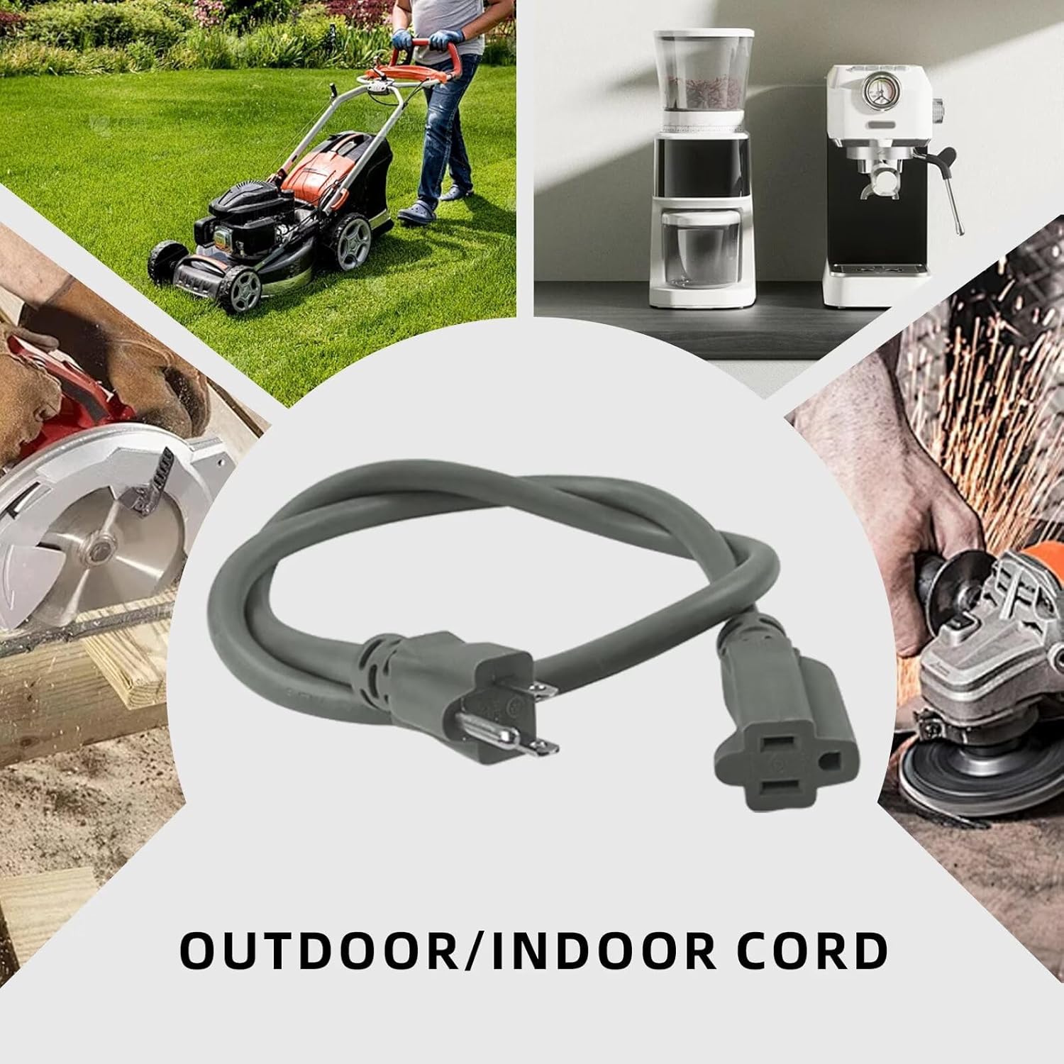 3 ft Outdoor Extension Cord Waterproof, 12/3 Heavy Duty Extension Cable with 3 Prong Grounded Plug for Safety, 12AWG 15Amp 1875W Great for Garden, Major Appliances, Grey