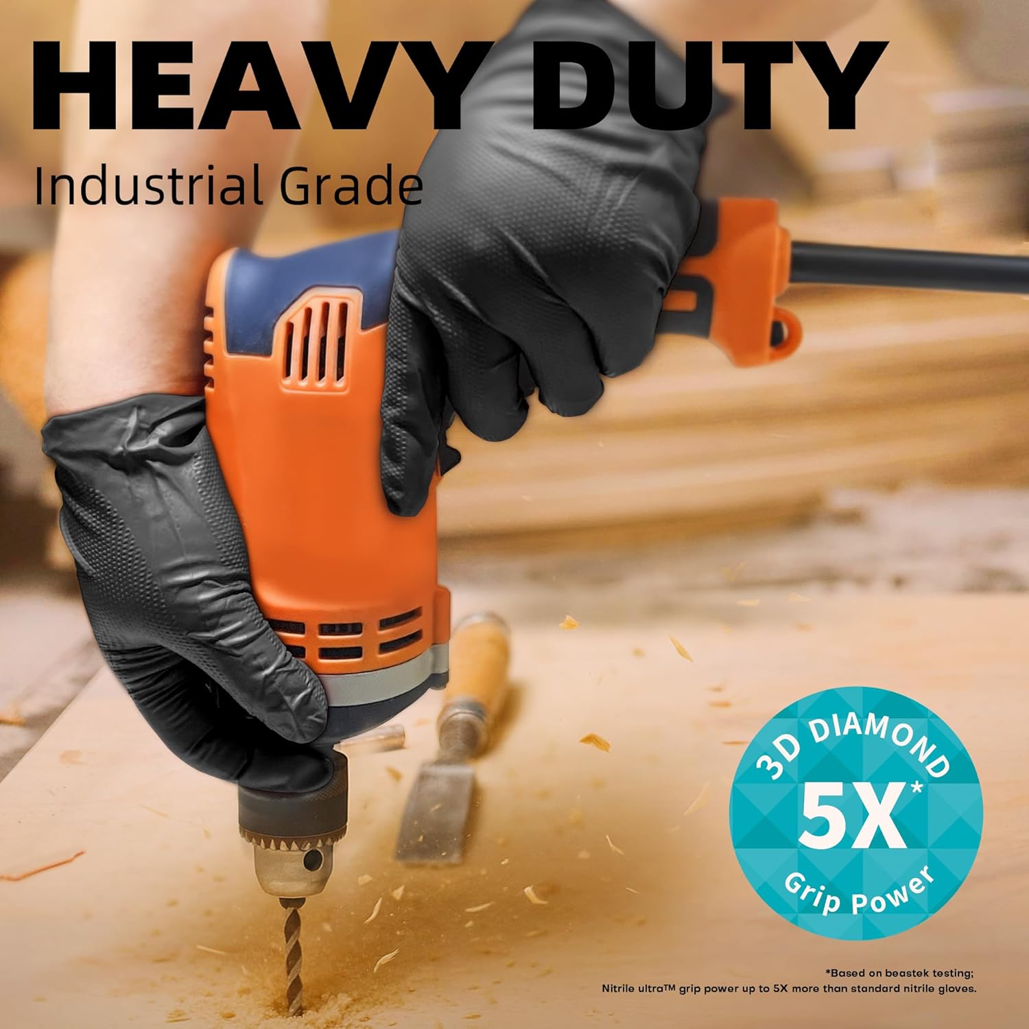 Beastek Nitrile Disposable Gloves, 8Mil Latex & Powder Free Chemical Resistant Heavy Duty Cooking Diamond Gloves Black 100Pcs - Image 5