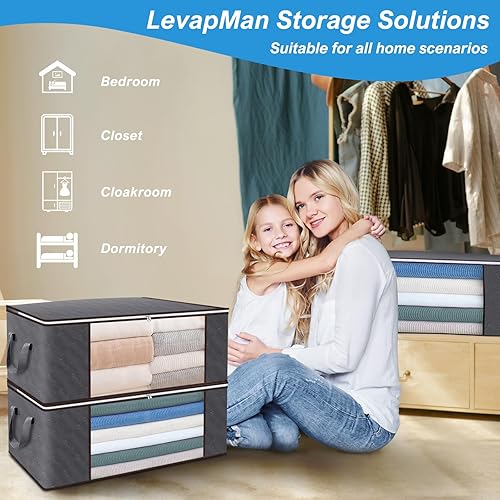 Miniatura 5 de Bolsa de almacenamiento de ropa de cama de tela para edredones y mantas con cremallera, paquete de 4