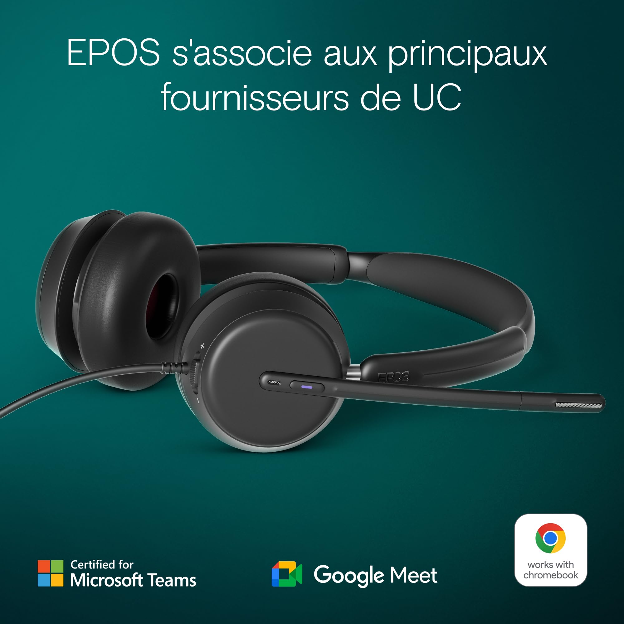 EPOS Impact 860T Casque Filaire Double Oreillette USB-C & USB-A avec Micro Anti-Bruit, Certifié Microsoft Teams, Super Wideband Audio, Confort Optimal, pour Bureau et Professionnels en Télétravail