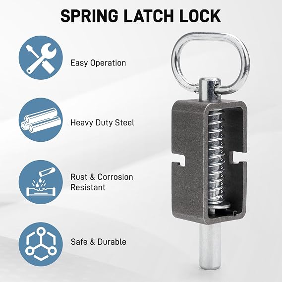 Heavy Duty Trailer Gate Latch, Weld-On 5/8 Spring Latch Assembly with Plain Tube, 2 Packs Spring Loaded Latch Pin, Universal Long Spring Lock Steel Latch for Trailer
