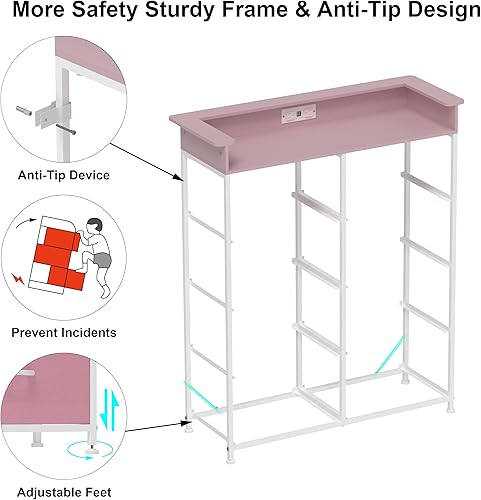 Miniatura 7 de Cómoda rosa para dormitorio con estación de carga, cómodas con luces LED, cómoda alta con 8 cajones, torre de almacenamiento para armario, sala de