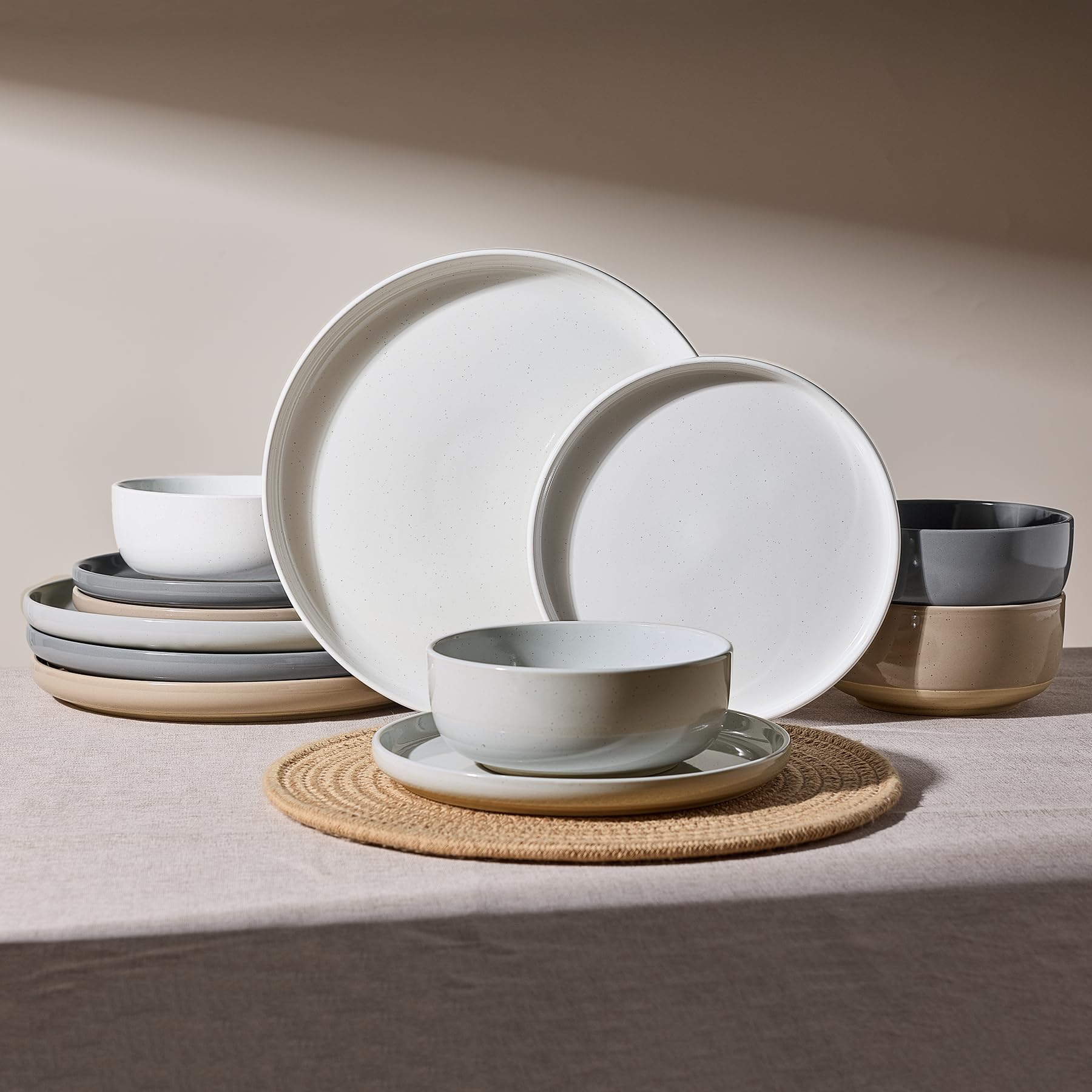 Famiware Milkyway Plates and Bowls Set, 12 Pieces Dinnerware Sets, Dishes Set for 4, Multi-color