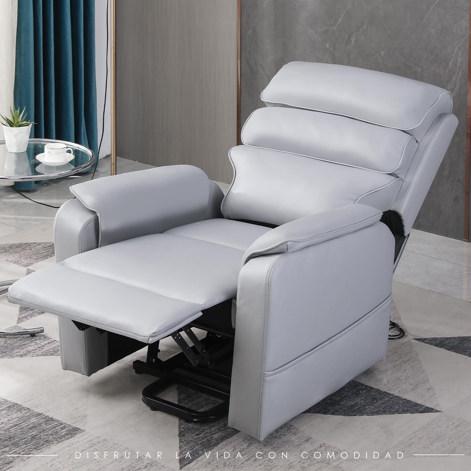 Fruyyzl Sillon Relax Reclinable Electrico, Butacas de Salon Modernas de Cuero, Sillones Reclinables Electricos con 150 Grados de Reclinación (Gris)