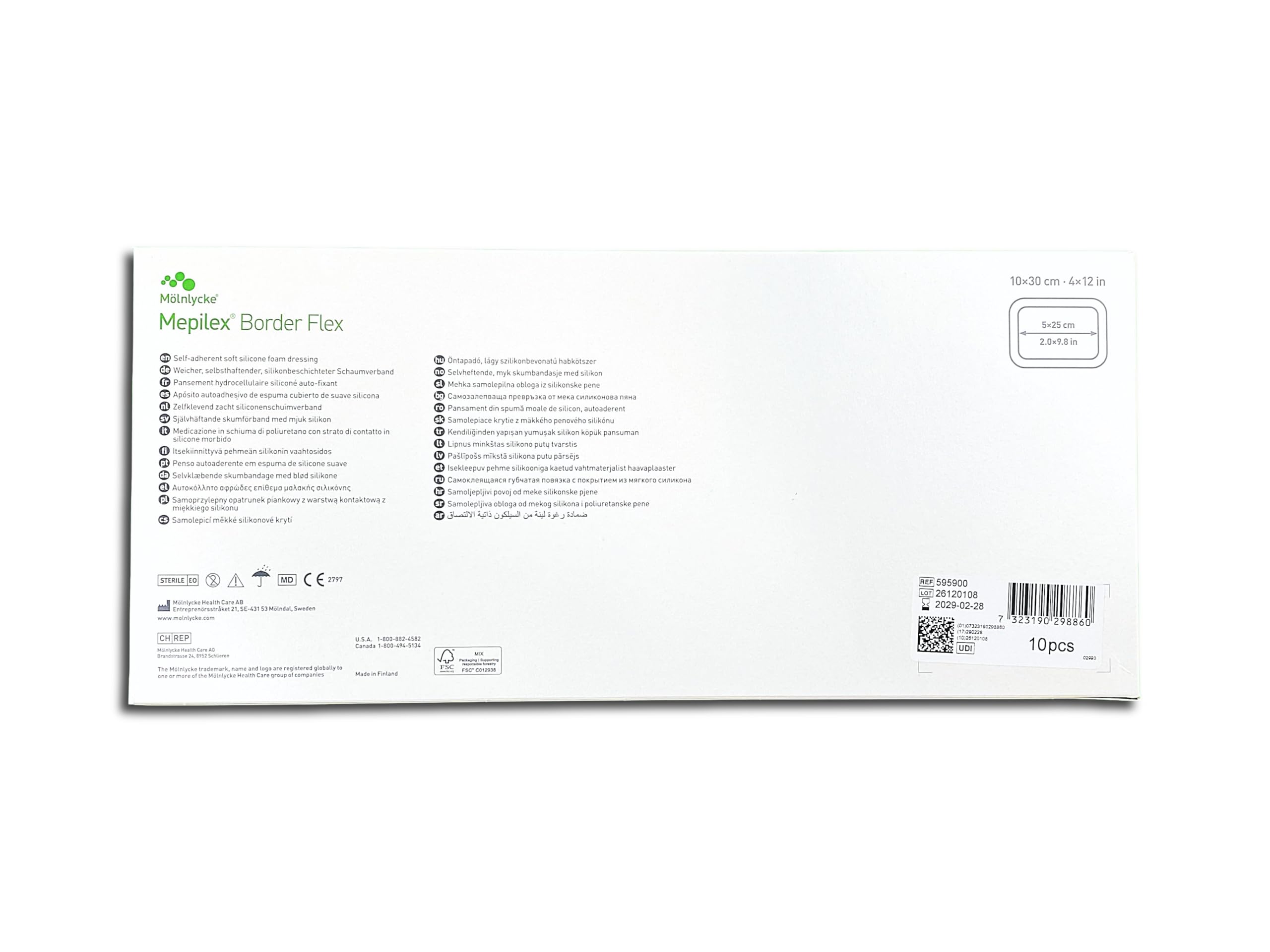 Mölnlycke Mepilex Border Flex 10x30 cm | Medicazione Flessibile in Schiuma di Silicone | Per Incisioni Molto Lunghe | 5 Pezzi