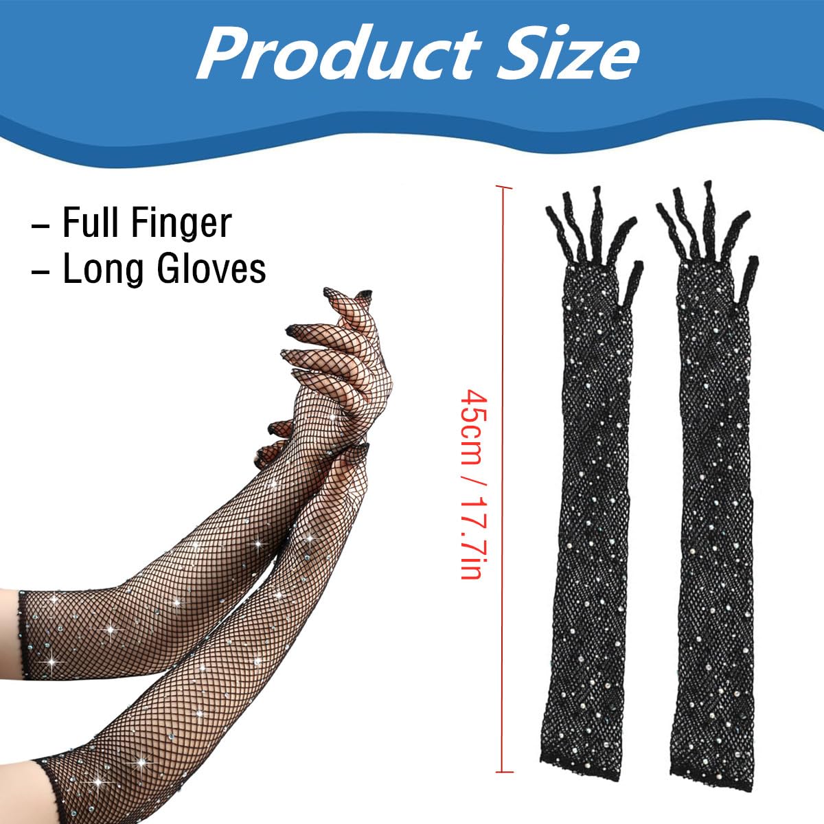 TouKingda Women's Rhinestones Fishnet Gloves - Image 2