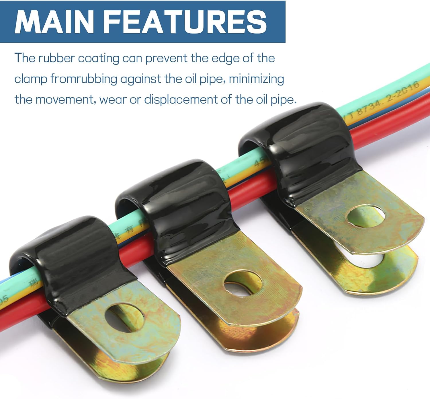 10PCS Brake Line Clips, Galvanized Steel Brake Line Clamps with Rubber Insulation for 5mm 3/16" Tube, Metal Wire Clamps, Cable Cushioned Clamp, Hose Clip, Pipe Clip, Car Accessories